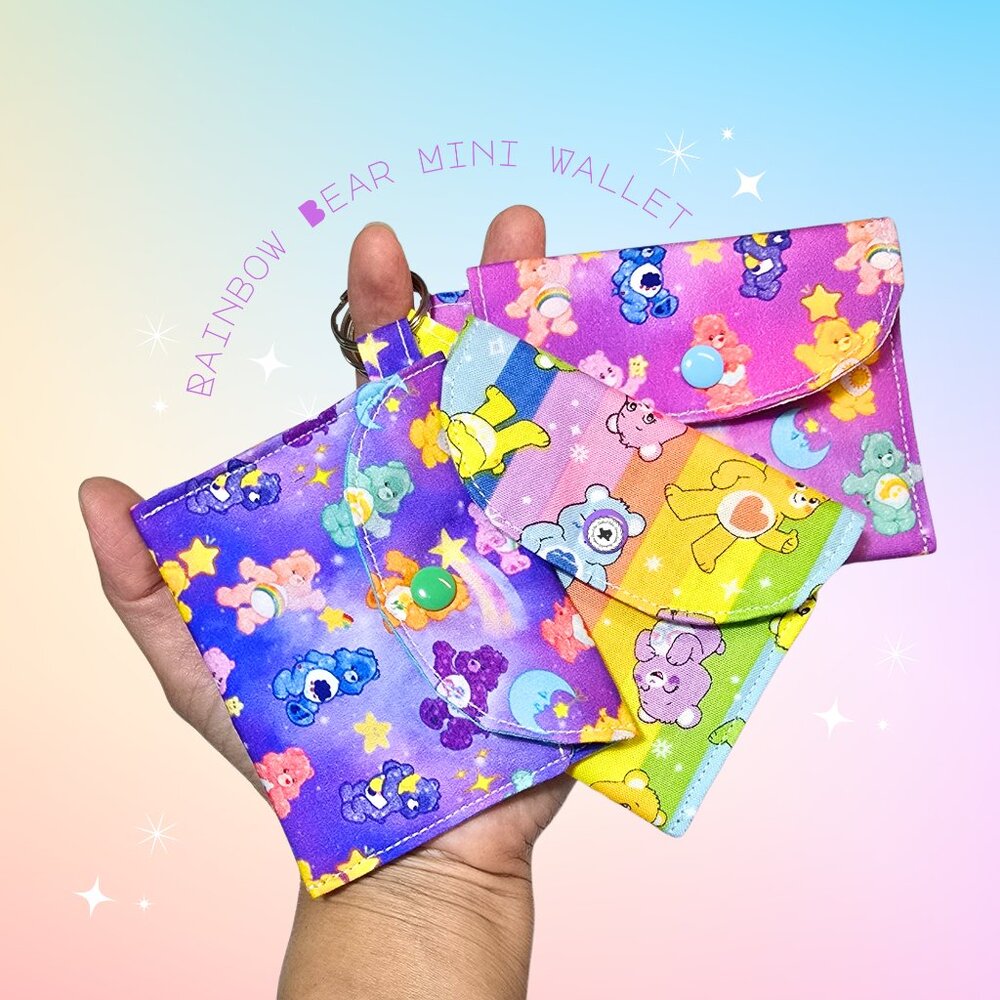 Handmade Rainbow Bears Card Wallet with Keyring | Mini Wallet Bag Charm